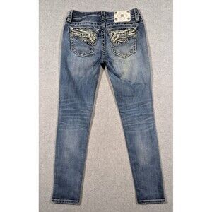Miss Me Women Jeans 26x29 Mid Rise Skinny Wings Embroidered‎ Rhinestone Gems